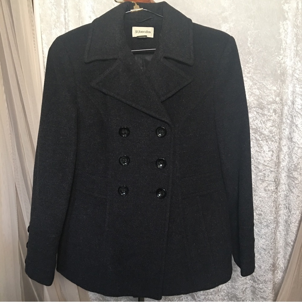 St. JOHN’S BAY Peacoat in Wool & Cashmere Blend Charcoal Gray Size Small